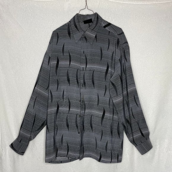 Grey &  Black Button-Down Dress Shirt w/ Wavy Accent Pattern - Picture 1 of 5